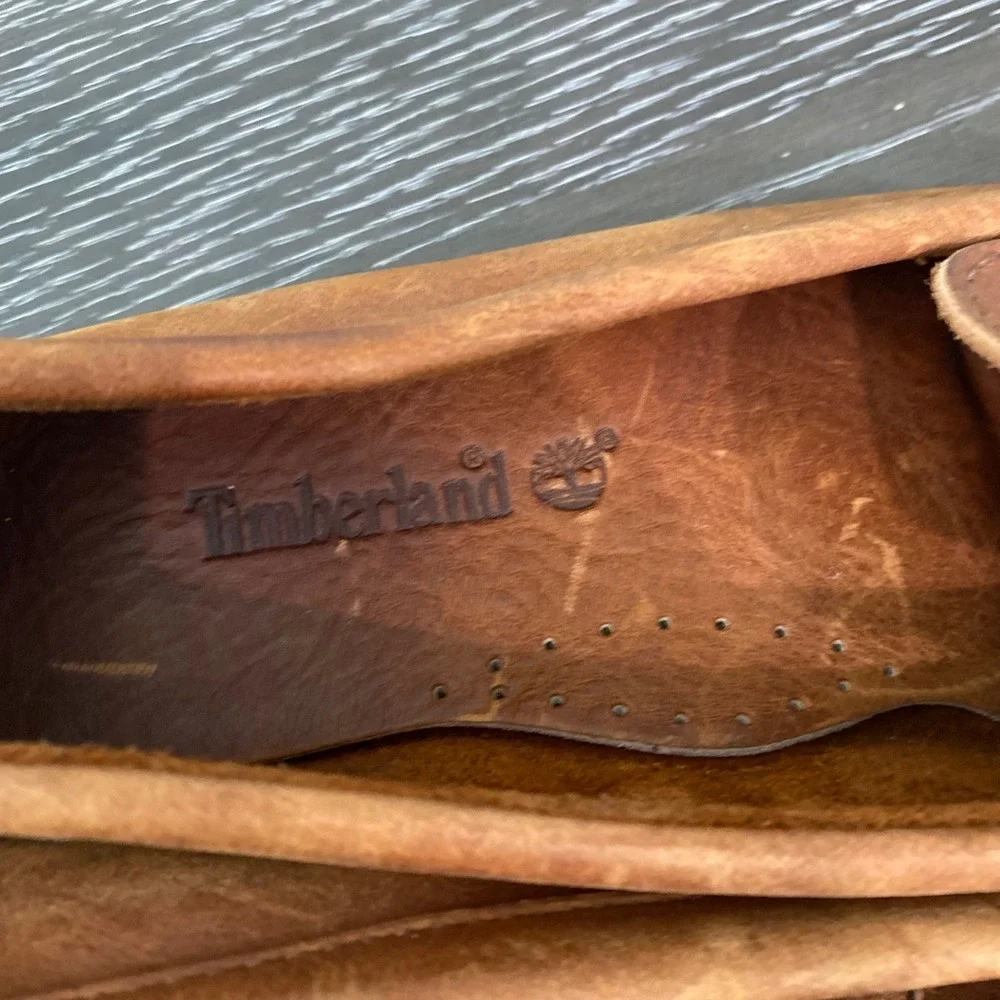 Timberland Brown Leather Nautical Boat Shoes Moc Toe Slip On Loafers 8M Preppy